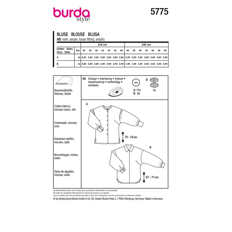 Patron Burda 5775 - Blouses