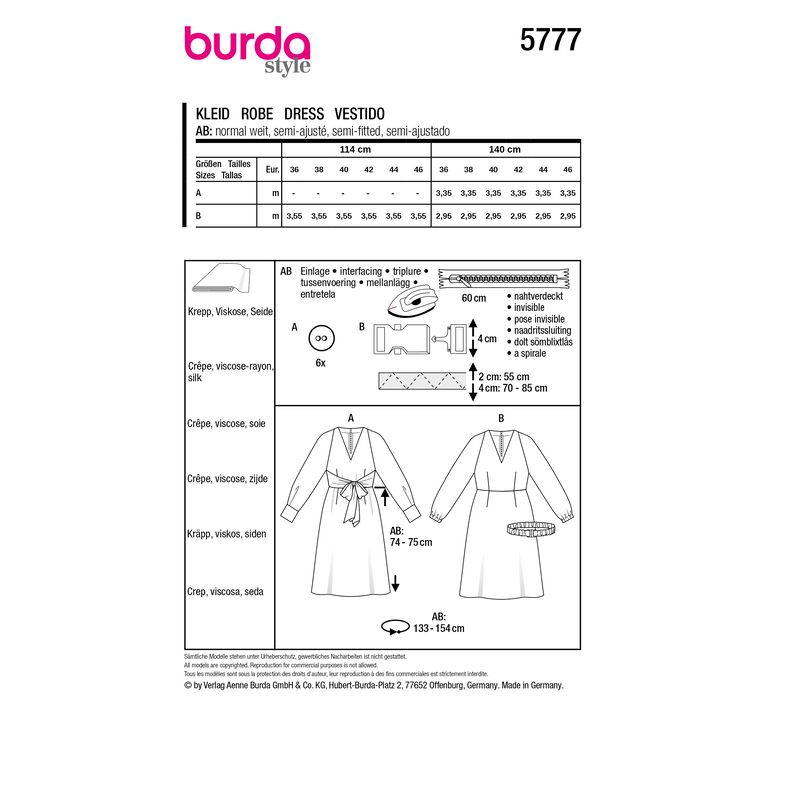 Patron Burda 5777 - Robe coupe en biais
