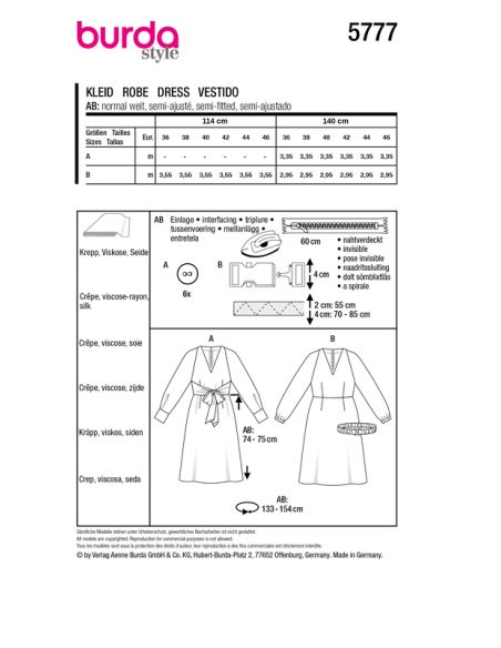 Patron Burda 5777 - Robe coupe en biais