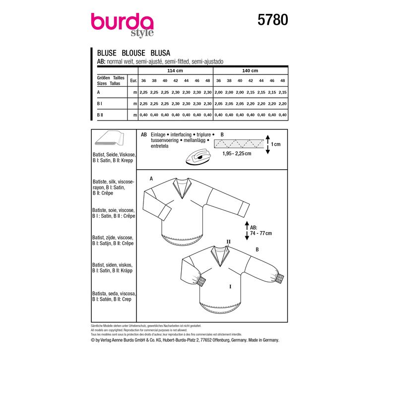 Patron Burda 5780 - Chemisier élégant
