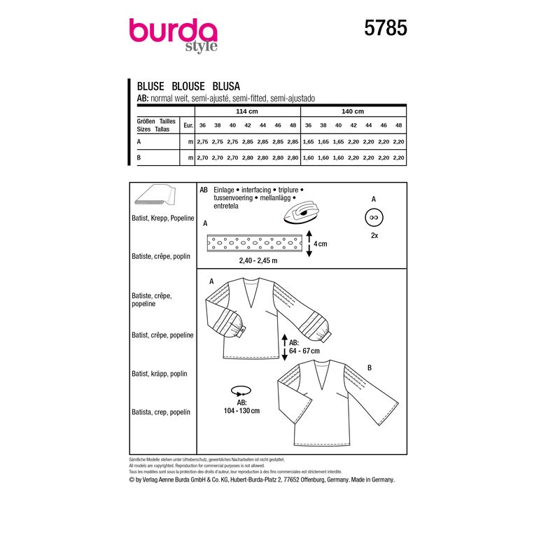 Patron Burda 5785 - Blouse inspiration couture