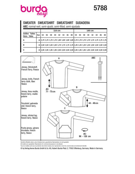 Patron Burda 5788 - Sweat et t-shirt long