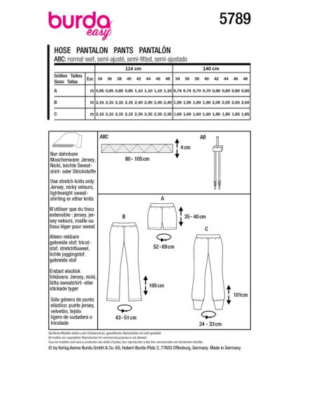 Patron Burda 5789 - Pantalon