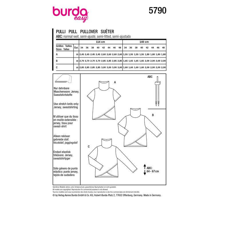 Patron Burda 5790 - Trois variantes de t-shirts