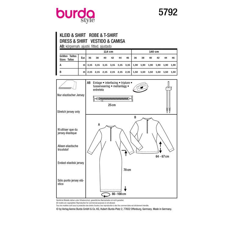 Patron Burda 5792 - Robe midi