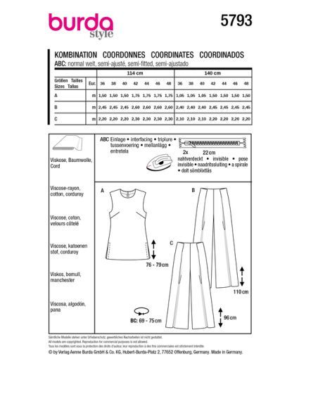 Patron Burda 5793 - Combinaison élégante et décontractée