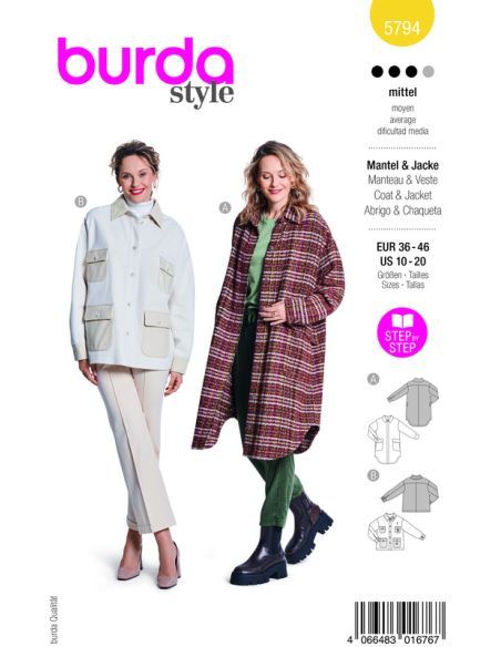 Patron Burda 5794 - Manteau douillet et confortable