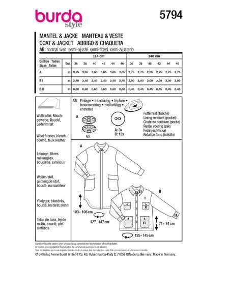 Patron Burda 5794 - Manteau douillet et confortable