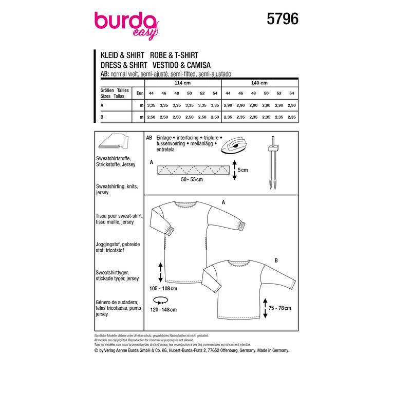 Patron Burda 5796 - Robes et pulls