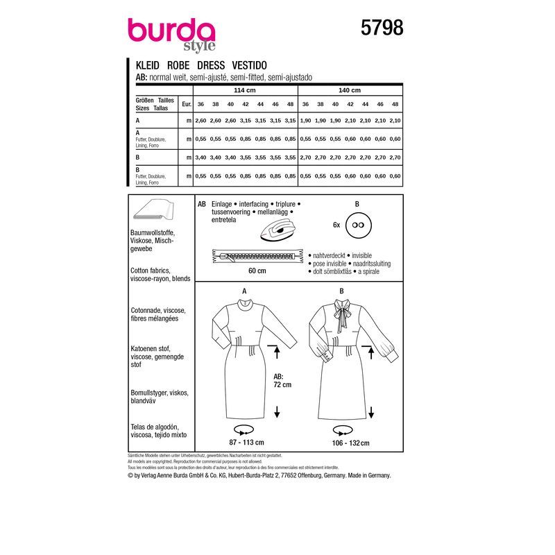 Patron Burda 5798 - Robe vintage