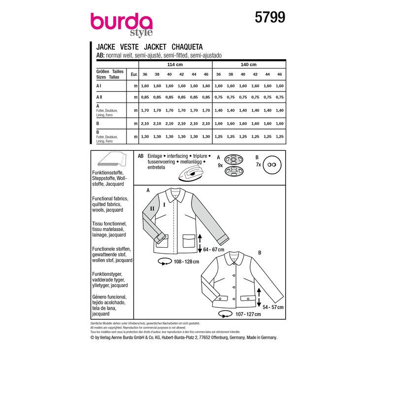 Patron Burda 5799 - Veste tendance