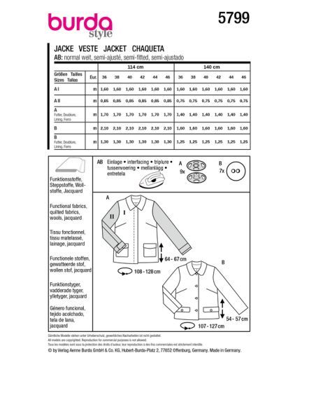 Patron Burda 5799 - Veste tendance