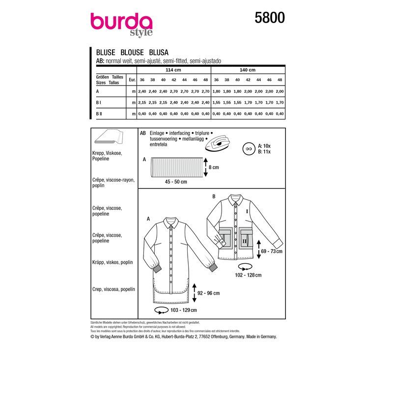 Patron Burda 5800 - Chemisier romantique