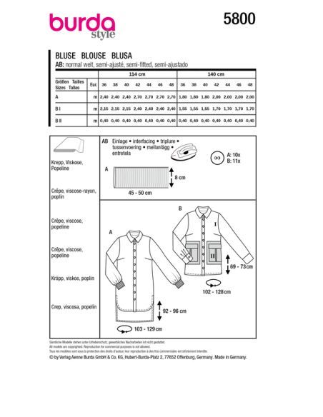Patron Burda 5800 - Chemisier romantique