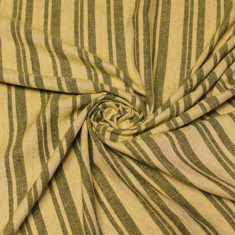 Étoffe lin & viscose - Sergé guilloché rayé fond jaune