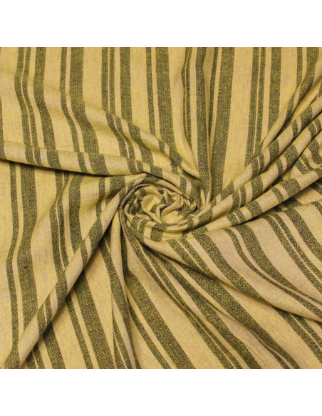 Étoffe lin & viscose - Sergé guilloché rayé fond jaune