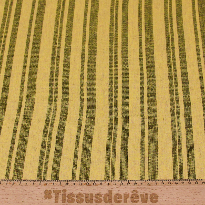 Étoffe lin & viscose - Sergé guilloché rayé fond jaune