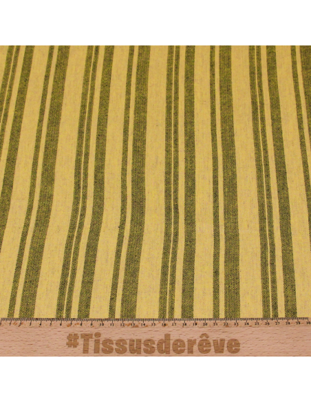 Étoffe lin & viscose - Sergé guilloché rayé fond jaune