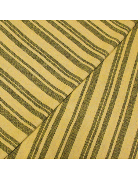 Étoffe lin & viscose - Sergé guilloché rayé fond jaune