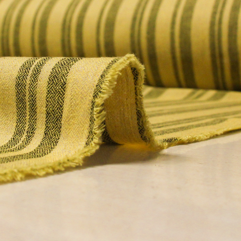 Étoffe lin & viscose - Sergé guilloché rayé fond jaune