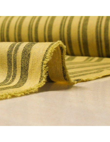Étoffe lin & viscose - Sergé guilloché rayé fond jaune