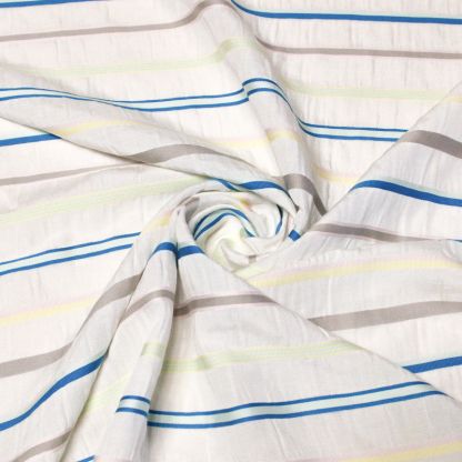 Étoffe lin, coton & viscose - Rayure multicolore tissé-teint fond blanc cassé 2