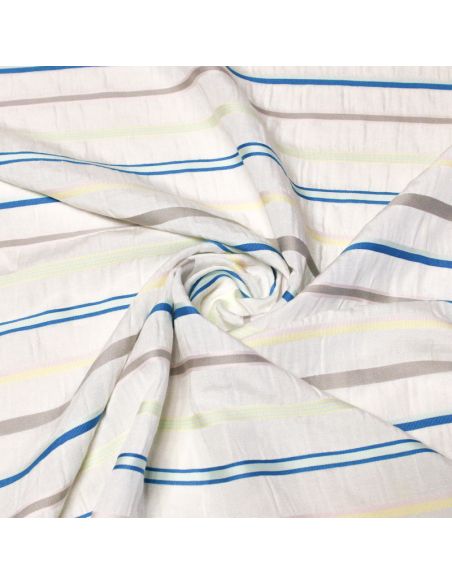 Étoffe lin, coton & viscose - Rayure multicolore tissé-teint fond blanc cassé