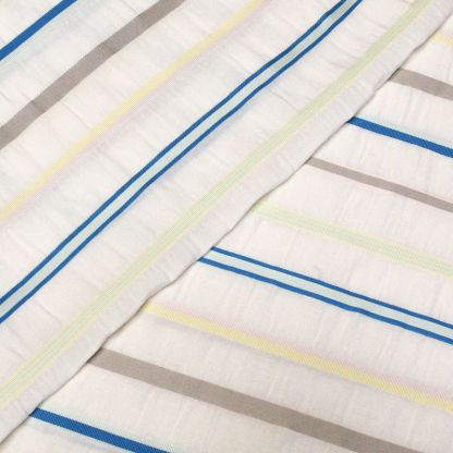 Étoffe lin, coton & viscose - Rayure multicolore tissé-teint fond blanc cassé