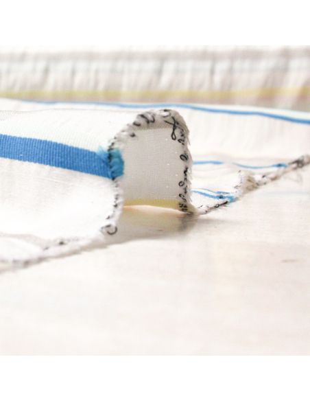 Étoffe lin, coton & viscose - Rayure multicolore tissé-teint fond blanc cassé