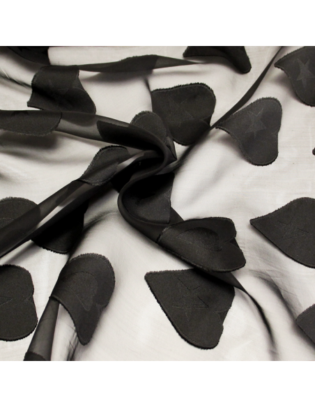 Organza 100% soie jacquard - Cœur noir (Coupon de 3.30 mètres)