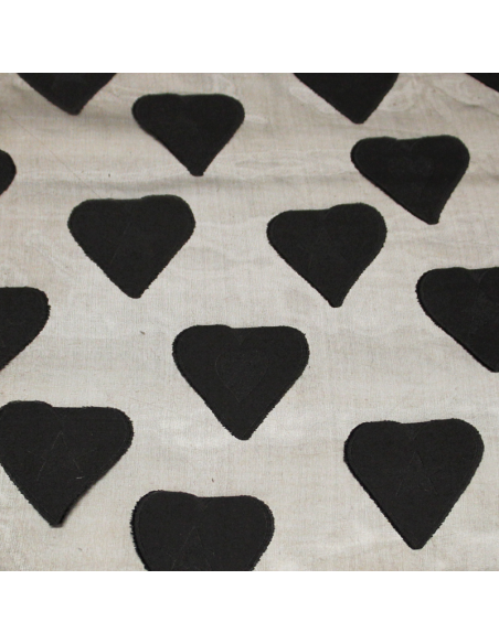 Organza 100% soie jacquard - Cœur noir (Coupon de 3.30 mètres)