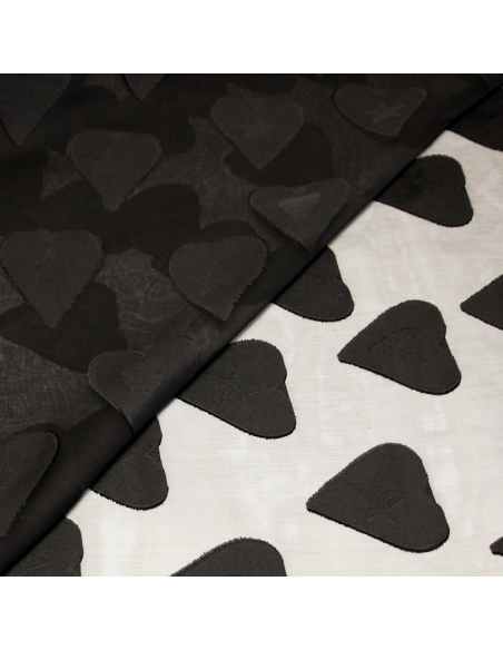 Organza 100% soie jacquard - Cœur noir (Coupon de 3.30 mètres)