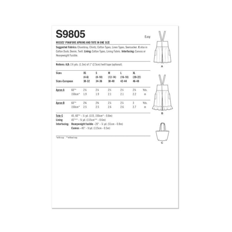 Patron Simplicity 9805.A - Tabliers et sac fourre-tout
