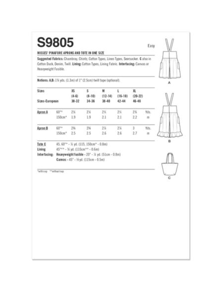 Patron Simplicity 9805.A - Tabliers et sac fourre-tout
