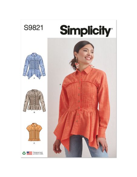 Patron Simplicity 9821.H5 (34-42) - Blouse pour femmes avec variations de col, manches et ourlet