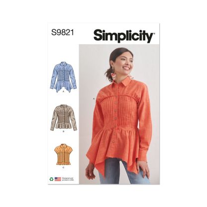 Patron Simplicity 9821.H5 (34-42) - Blouse pour femmes avec variations de col, manches et ourlet