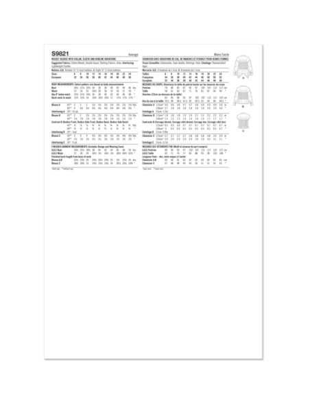 Patron Simplicity 9821.H5 (34-42) - Blouse pour femmes avec variations de col, manches et ourlet