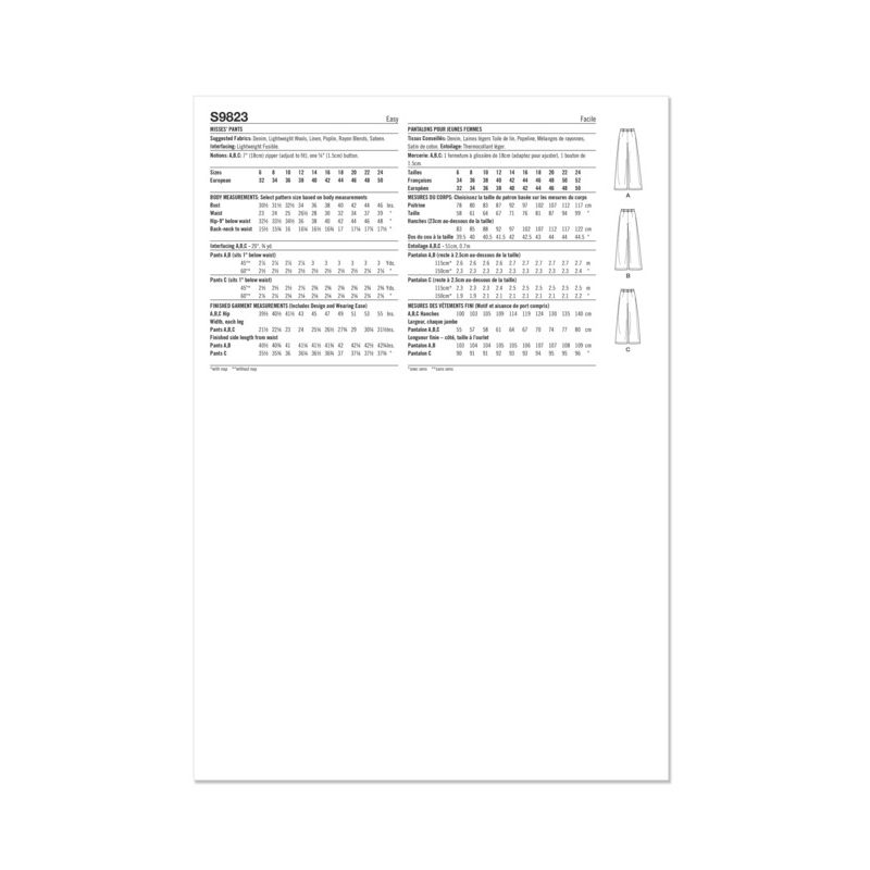 Patron Simplicity 9823.H5 (34-42) - Pantalon pour femmes