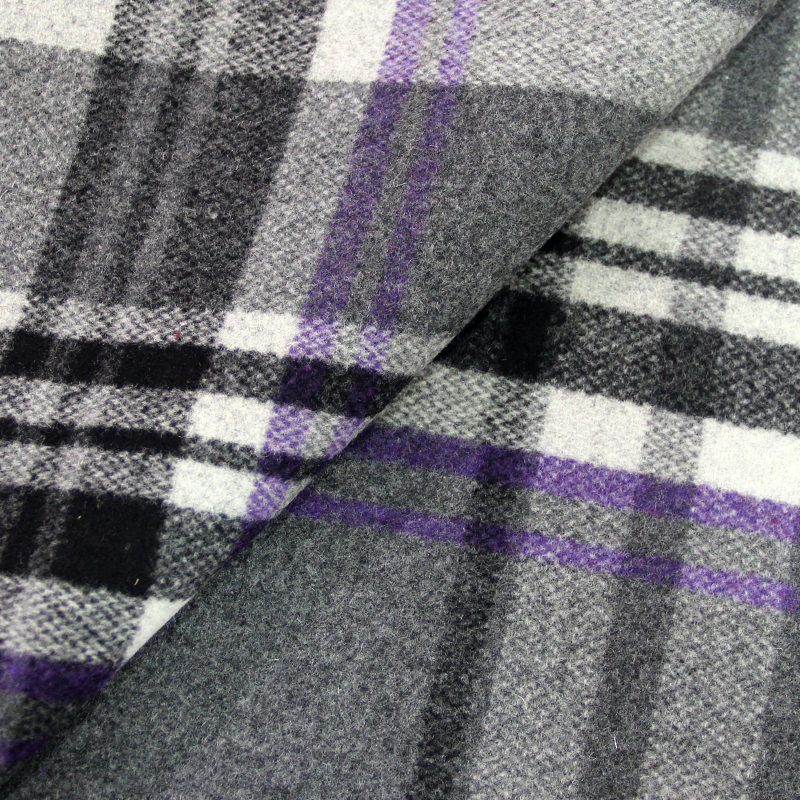 Velours de laine tissé-teint à carreaux - Gris et violet