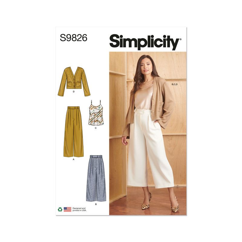 Patron Simplicity 9826.D5 (32-40) - Pantalon en deux longueurs, caraco et cardigan