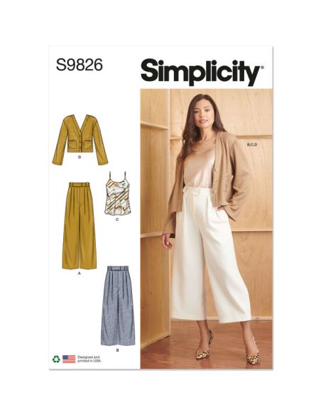 Patron Simplicity 9826.D5 (32-40) - Pantalon en deux longueurs, caraco et cardigan