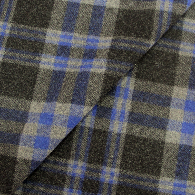 Velours de laine tissé-teint à carreaux - Anthracite et bleu électrique