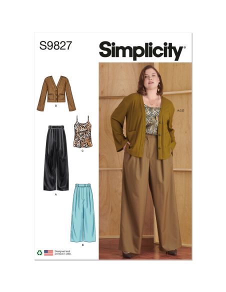 Patron Simplicity 9827.W2 (48-56) - Pantalon en deux longueurs, caraco et cardigan