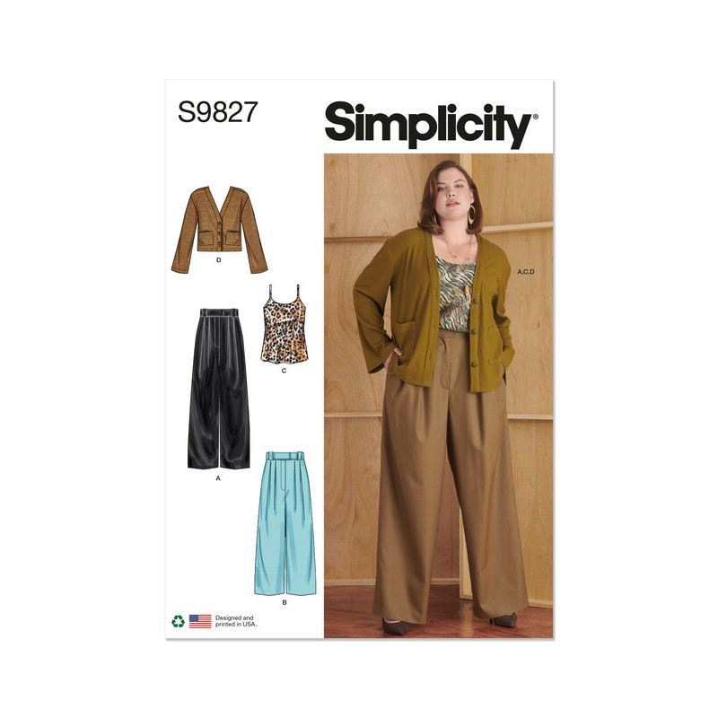 Patron Simplicity 9827.W2 (48-56) - Pantalon en deux longueurs, caraco et cardigan