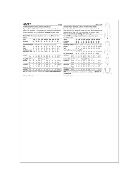 Patron Simplicity 9827.W2 (48-56) - Pantalon en deux longueurs, caraco et cardigan
