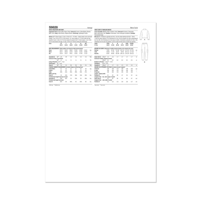 Patron Simplicity 9828.A - Sweatshirt et pantalon unisexes