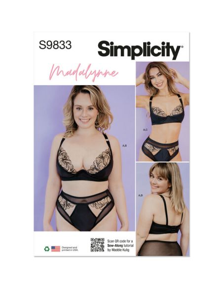 Patron Simplicity 9833.A - Soutien-gorge, culotte et string pour femmes par Madalynne Intimates
