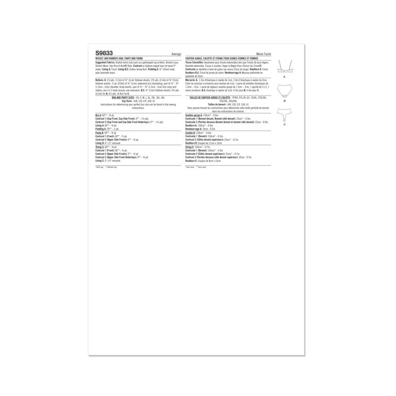 Patron Simplicity 9833.A - Soutien-gorge, culotte et string pour femmes par Madalynne Intimates