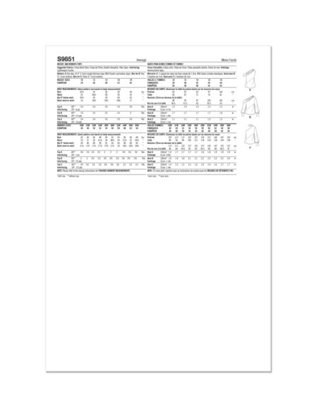 Patron Simplicity 9851.M1 (38-46) - Hauts pour femmes avec variations de manches
