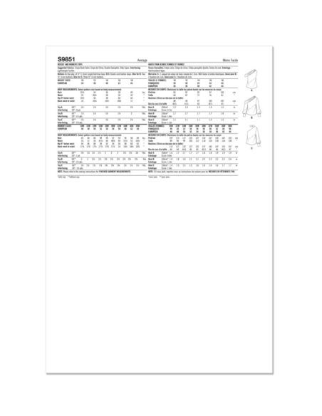 Patron Simplicity 9851.M1 (38-46) - Hauts pour femmes avec variations de manches